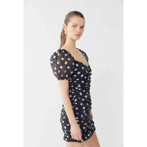 URBAN OUTFITTERS Puff Sleeve Polka Dot Mini Dress Small S Black White thumbnail 3