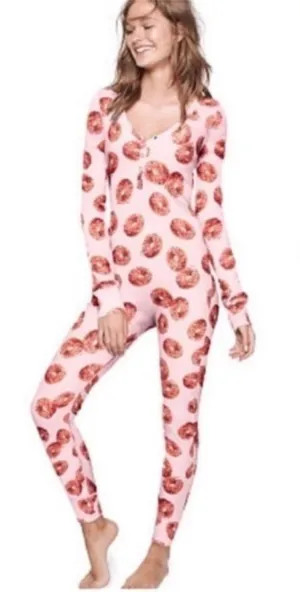 VICTORIA'S Secret PINK Donut Long Jane Thermal Onesie Size Small thumbnail 1