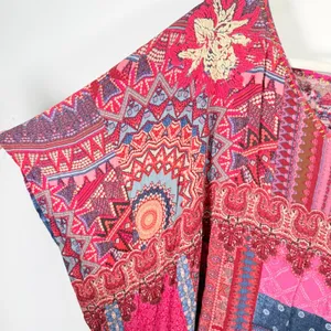 Desigual Patchwork Boho Blouse Pink Blue Paisley Dolman‎ Sleeve Womens Large thumbnail 3