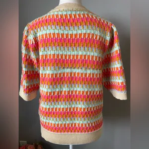 THML Colorful Ribbed Knit Quarter Sleeve Sweater Multicolor Neon Pink Orange thumbnail 4