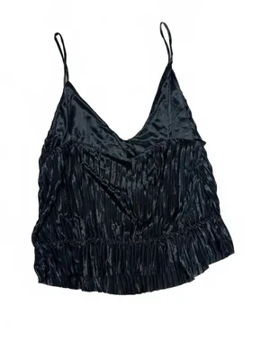 Zara NWT Black Pleated Tiered Cami Top Spaghetti Strap Peplum Camisole Size L thumbnail 2