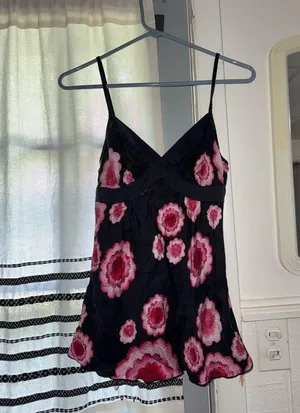 Trina Turk Black Tank with Pink Floral Design thumbnail 1