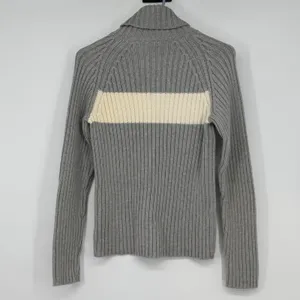 Polo Jeans Co Ralph Lauren Grey Ribbed Turtleneck Sweater Cream‎ Stripe Preppy thumbnail 2