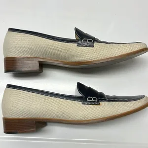 Brooks Brothers Beige Navy Twill and Leather Classic Slip-On Loafers- Size 8 thumbnail 12