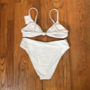 Andie bikini Set‎ Santorini Top 90s High Waisted Bottom White size L NWT/NWOT thumbnail 4