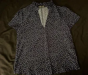 SHEIN Navy and White Polka Dot Top thumbnail 1