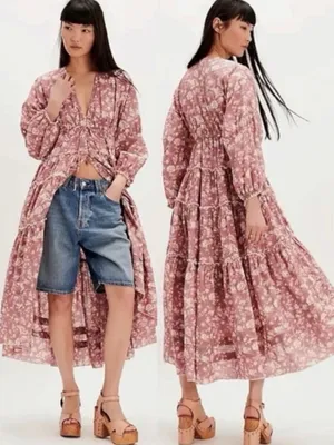 Free People Ethereal Dainty Cottage Pappiet Midi Dress Rose Maxi Top Large thumbnail 2