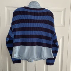 Pilcro Mixed Media Striped Sweater Womens Size‎ XS Blue Denim Layered Knit Top thumbnail 6