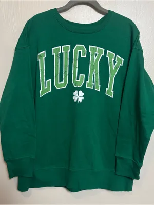 Way To Celebrate Sweatshirt Crewneck‎ Lucky Shamrock 4 Leaf Clover Green Medium thumbnail 1