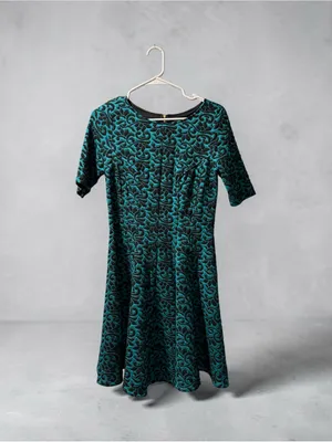 Danny & Nicole Teal and Black Damask Fit-and-Flare Dress thumbnail 2