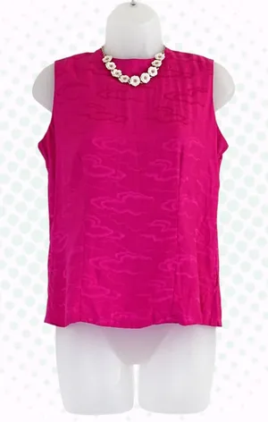 Vintage 90s Hot Pink 100% Silk Cloud Print Wide Strap Tank Top Blouse Size S thumbnail 1