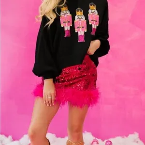 NEW Santa Christmas Sparkly Sequin Crewneck Long Sleeve Pullover Sweatshirt M thumbnail 5