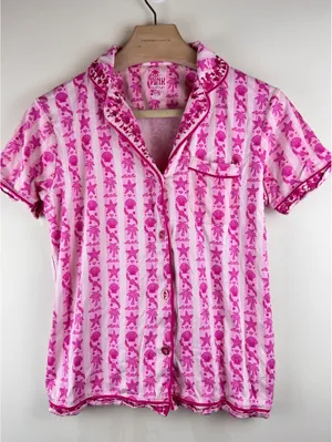 Pink Palm Puff Blush Bay Pajama Set Pink Supima Cotton Shorts Top XL thumbnail 4