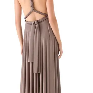 Twobirds Convertible Multi-Way Dress Tea Length Taupe One Size Bridesmaid Gown‎ thumbnail 5