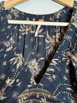 Free People Golden Hour Floral Maxi Dress Women's XS Black Ruffle Smocked Boho thumbnail 11