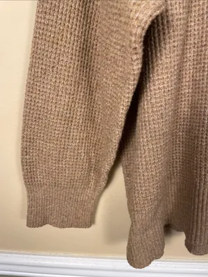 Aerie Women’s Waffle Knit Tan Comfy Cozy Crew Neck Sweater thumbnail 4