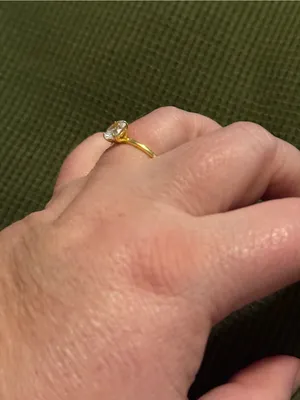 Gold Solitaire Oval Cubic Zirconia Ring - Classic Women's Jewelry thumbnail 2