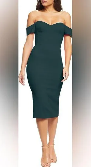 Dress the Population Bailey Pine Green Off the Shoulder Sheath/Bodycon Dress XL thumbnail 1