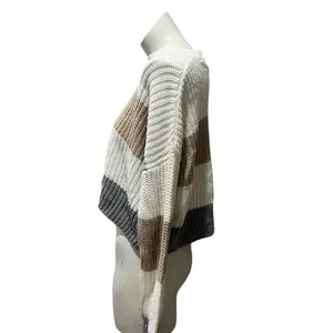 Moon & Madison Sweater Womens L Cream Tan Gray Colorblock Cropped Pullover thumbnail 8