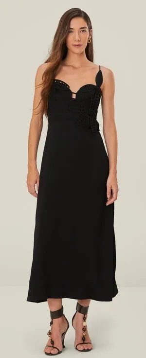 NEW Farm Rio Women’s Black Flowered Bust Midi Dress size XS thumbnail 1