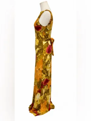 Vintage Y2K Regine Los Angeles Floral Open Back Crepe Maxi Dress Made in USA Med thumbnail 2
