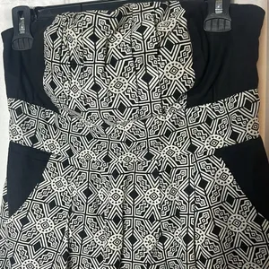 Rhapsody Geometric Bohemian Mini Dress Size L Smocked Boho Chic thumbnail 2