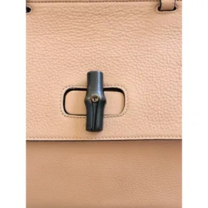 Gucci Large Bamboo Daily 370830 Camel Leather Top Handle 2Way Bag Striped Lining thumbnail 6