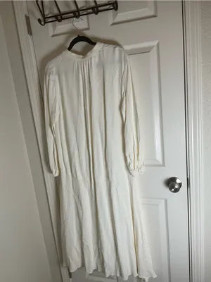 Zara ZW Collection Oyster White V-Neck Tie Front Long Sleeve Midi Dress Large thumbnail 10