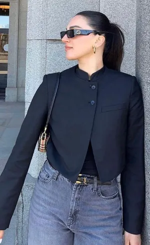 ZARA blazer cropped suit jacket black casual business thumbnail 9