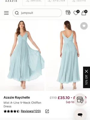 Azazie Sea Glass Raychelle Pleated V-Neck Chiffon Maxi Dress | Size 6 thumbnail 3
