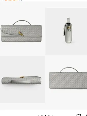 Woven Leather Top-Handle Clutch in Light Gray thumbnail 8