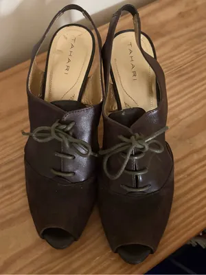 💥 Tahari Hayes Dark Brown Peep Toe Lace-Up Slingback Heels thumbnail 2