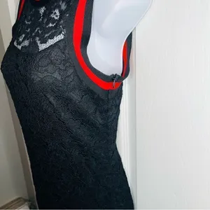 BAKU Fitted Black Lace Midi Dress Red Stripe Trim S thumbnail 6