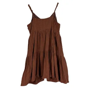 Newbury Kustom Seersucker Tiered Mini Dress Brown Cottagecore Earthy Size S thumbnail 4