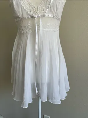 Sheer Lace-Trim White Chiffon Babydoll Top - Women thumbnail 3