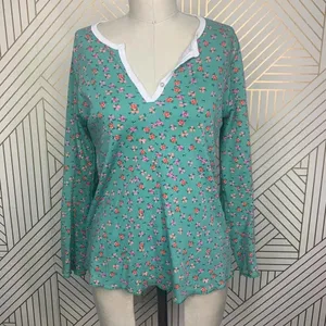 Anthropologie Roberta Roller Rabbit Blooms Pajama Top Tee Henley Floral Green Size US Small‎ thumbnail 4