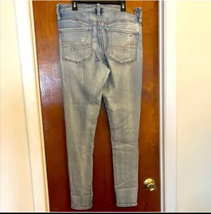 American Eagle Outfitters High Rise Distressed Jeans - Light Blue thumbnail 2