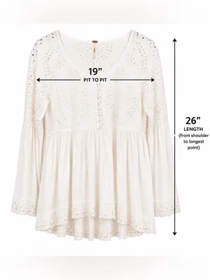 Free People White Eyelet Embroidered Peplum Tunic Blouse Size S Boho thumbnail 10