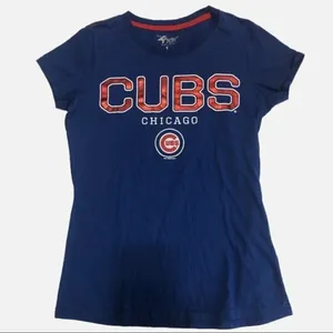 Chicago Cubs Sparkle Shirt Womens Size S Blue Red Fitted Tee Baseball 4her thumbnail 1