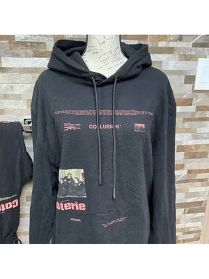 COLLUSION Unisex Lounge cotton set pants & sweat shirt hoodie black with graphic thumbnail 4