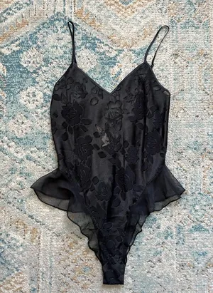 [Victoria's Secret] Vintage Black Sheer Bodysuit Teddy- Size M thumbnail 1