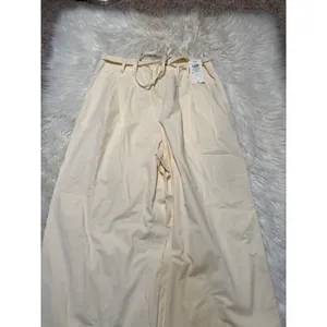 A New Day Women's Size 14 Wide-Leg Chino Pants Cream Tie Waist Pleated Stretch thumbnail 3