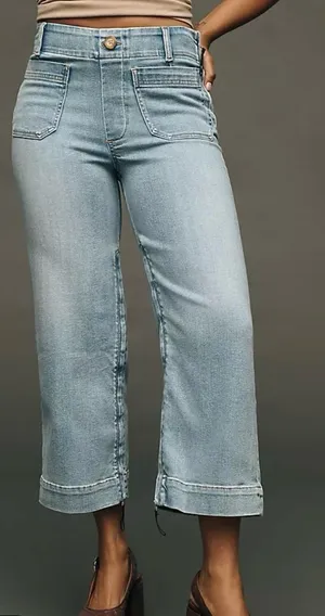 Anthropologie Maeve the Colette wide leg cropped jean light wash size 34 thumbnail 1