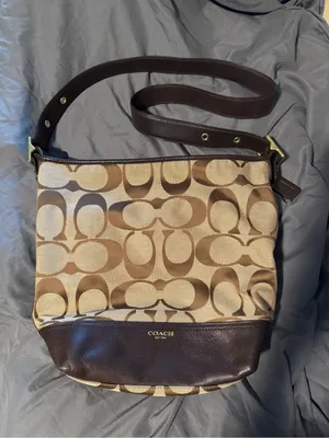 Coach Brown Signature Canvas Shoulder Bag with Dark Brown Leather Trim thumbnail 3