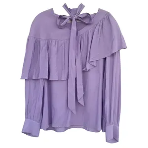 & Other Stories Lily White Lilac Purple Large (L) Ruffle Blouse Neck Bow Preppy thumbnail 2