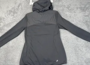 Asics Ladies Half Zip Hooded Jacket Women Running Workout Clothes Charcoal Red L thumbnail 5