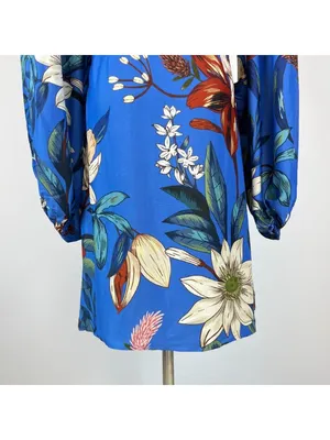 NWOT Farm Rio Blue Surreal Flowers Wrap Long Sleeve Mini Dress Size S thumbnail 10