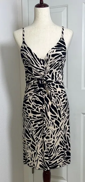 H&M zebra Black‎ and White Midi Sundress with Spaghetti Straps Size Medium thumbnail 1