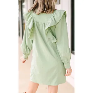 Entro Porch Swing Sips Mini Dress Pear Green Ruffle Button Front Small‎ NWT thumbnail 13