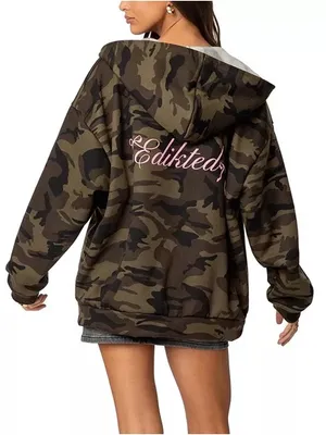 NWT Edikted Camo Bow Detail Oversize Zip Hoodie size medium thumbnail 3